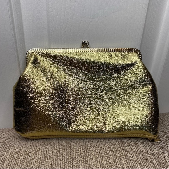 VINTAGE Gold Clutch Wallet Coin Purse Small Accessory Bag, hidden pocket under - Picture 2 of 7